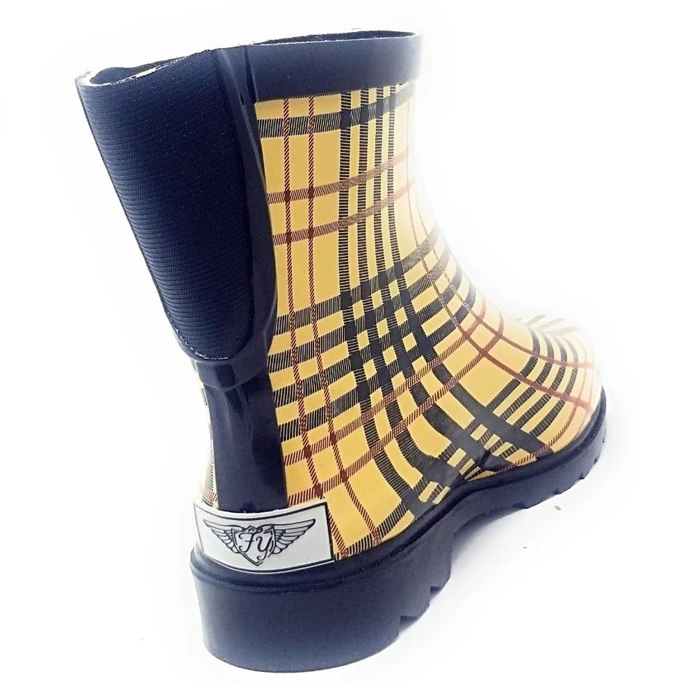 Women's Rain Boots, #3163, Checkers Rubber Ankle Rainboots, Size 6